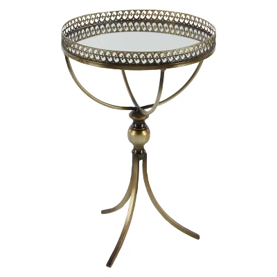 Metal And Glass Round Pedestal Table Gold - Olivia & May 4 Metal And Glass Round Pedestal Table Gold - Olivia & May - Image 2