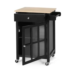 Maynard Contemporary Glass Paneled Kitchen Cart Natural/Black - Christopher Knight Home -Furniture Specialty Store GUEST 207cd4cb 56e9 4e0d a6a8 bf9b52fbb960