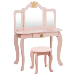 Costway Kids Makeup Dressing Table Chair Set Princess Vanity & Tri-folding Mirror -Furniture Specialty Store GUEST 20ed6ec3 e588 4d8e 889b a437e535ea89