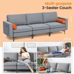 Costway Modern Modular 3-Seat Sofa Couch W/ Side Storage Pocket & Metal Leg Ash Grey -Furniture Specialty Store GUEST 20ee394a 3660 42ae 8f0b e39558d7ae84