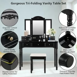 Costway 7 Drawers Vanity Set Dressing Table W/ Tri-Folding Mirror -Furniture Specialty Store GUEST 217c0413 003e 47c9 aabc 07084a580ab6