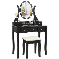 Costway Vanity Table Set W/10 Light Bulbs And Touch Switch Makeup Dressing Table