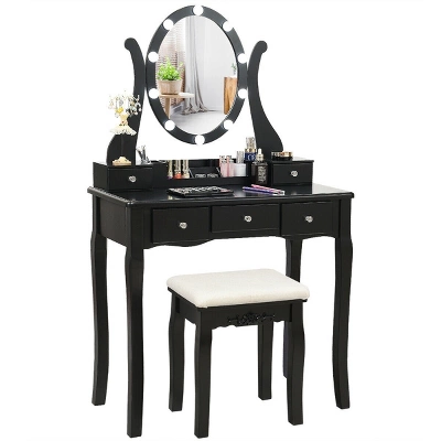 Costway Vanity Table Set W/10 Light Bulbs And Touch Switch Makeup Dressing Table 3 Costway Vanity Table Set W/10 Light Bulbs And Touch Switch Makeup Dressing Table