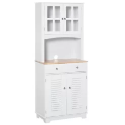HOMCOM 67" Modern Buffet With Hutch, Louvered Kitchen Pantry Microwave Cabinet With Framed Glass Doors And 2 Drawers, White -Furniture Specialty Store GUEST 222e08ab 4f68 4c38 97c6 37c8d6b86790