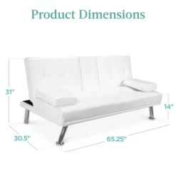 Best Choice Products Modern Faux Leather Convertible Futon Sofa W/ Removable Armrests, Metal Legs, 2 Cupholders - White -Furniture Specialty Store GUEST 227928bd c391 4a27 a65b 64e8f77e7aa3