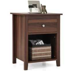 Costway Nightstand Bedside Table With Drawer & Open Shelf For Living Room Bedroom Walnut/Brown -Furniture Specialty Store GUEST 229807b4 cc1b 4a4c 94cd a6697c5a7894