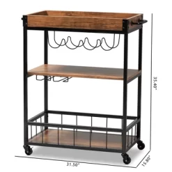 Cerne Oak And Finished Mobile Metal Bar Cart With Wine Bottle Rack Brown - Baxton Studio -Furniture Specialty Store GUEST 23852120 e3f0 4275 b03e 8fb5cb87f867
