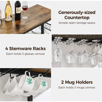 Yaheetech Home Bar Industrial Wine Rack Table With Glass Holder, Wine Bar Cabinet, Rustic Brown 6 Yaheetech Home Bar Industrial Wine Rack Table With Glass Holder, Wine Bar Cabinet, Rustic Brown - Image 4