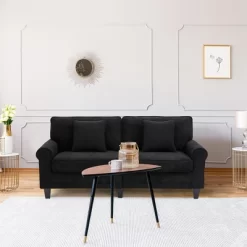 HOMCOM Modern 3-Seater Sofa 78" Thick Padded Comfy Couch With 2 Pillows, Corduroy Fabric Upholstery, Pine Wood Legs And Rounded Arms For Living Room