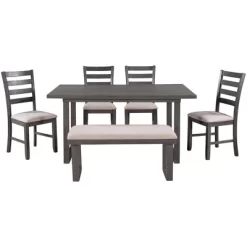 6-Piece Rustic Wood Dining Table Set With Chairs And Bench,Gray-ModernLuxe -Furniture Specialty Store GUEST 24d4ead8 277c 44bb 82f9 03d8f4a0e834