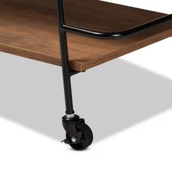 Small Bernard Rustic Industrial Metal And Wood 3 Tier Mobile Wine Bar Cart Black/Walnut - Baxton Studio -Furniture Specialty Store GUEST 255e5a85 770c 457a b152 50b1f2961245