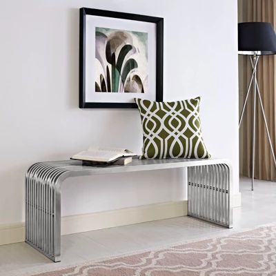 Pipe Stainless Steel Bench - Modway 3 Pipe Stainless Steel Bench - Modway