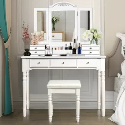 Costway 7 Drawers Vanity Set Dressing Table W/ Tri-Folding Mirror -Furniture Specialty Store GUEST 26359450 702e 4d73 a821 14695df44928