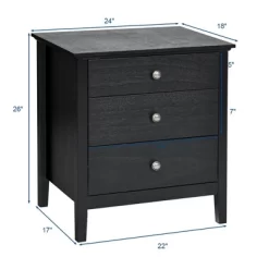Costway Nightstand Beside End Side Table Accent Table Organizer W/3 Drawers Black