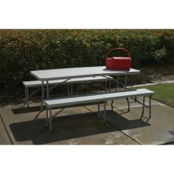 3pc Folding Table And Bench Set Light Gray - OSP Home Furnishings 13 3pc Folding Table And Bench Set Light Gray - OSP Home Furnishings -Furniture Specialty Store GUEST 279659f5 5c1f 4348 96b9 a77e6df49892