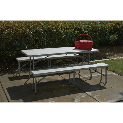 3pc Folding Table And Bench Set Light Gray - OSP Home Furnishings 8 3pc Folding Table And Bench Set Light Gray - OSP Home Furnishings - Image 6