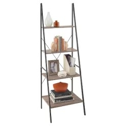 70" Ladder Bookshelf Mixed Material Gray - ClosetMaid