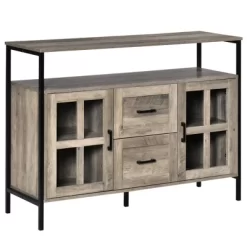 HOMCOM Rustic Kitchen Sideboard, Serving Buffet Storage Cabinet With Adjustable Shelves, Glass Doors, And 2 Drawers For Living Room -Furniture Specialty Store GUEST 27ef9cba 2506 4d9a 8a73 720f5e9098da