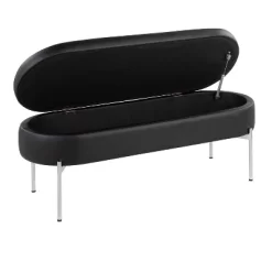 48" Chloe PU Leather/Metal Storage Bench Chrome/Black - LumiSource
