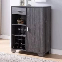 Ereth Modern Wine Bar Cabinet Dark Gray - MiBasics