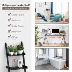 Costway 3 Tier Leaning Rack Wall Ladder Book Shelf Bookcase Storage Display Multipurpose -Furniture Specialty Store GUEST 292bdb12 6889 4f64 9e5f 96b592704d33