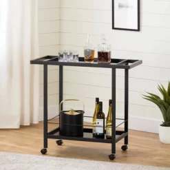 City Life Metal Bar Cart On Wheels Black - South Shore