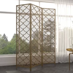 Modern Metal Filigree Room Divider Screen Gold - Olivia & May -Furniture Specialty Store GUEST 29add615 b50a 4535 a043 b63afa206e40