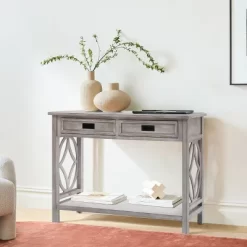 LuxenHome Gray Wood 2-Drawer 1-Shelf Console And Entryway Table 23 LuxenHome Gray Wood 2-Drawer 1-Shelf Console And Entryway Table -Furniture Specialty Store GUEST 2b5e93db 1a42 49eb 81e9 9afde221ea20
