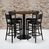 Emma And Oliver 36" Square Walnut Laminate Table Set, 4 Grid Back Metal Barstools