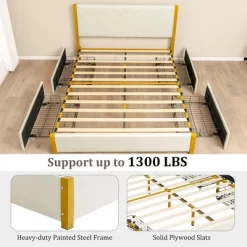Costway FullQueen Size Upholstered Bed Frame Wooden Slatted Adjustable Headboard 4 Drawers -Furniture Specialty Store GUEST 2b80cdd8 3582 46c1 8d2a e0c79b404f40