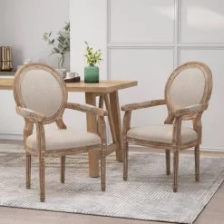 Set Of 2 Judith French Country Wood Upholstered Dining Chairs - Christopher Knight Home