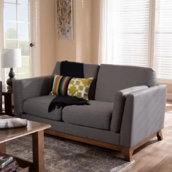 Baxton Studio Sava Fabric Upholstered Walnut Wood 2 Seater Loveseat Gray - BaxtonStudio -Furniture Specialty Store GUEST 2c8fe42d 0d14 4c97 bf0f 6a0782730ffb