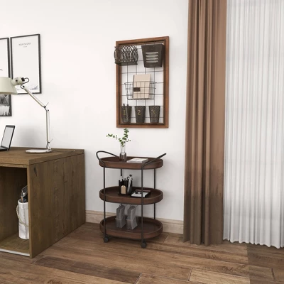 Wood 3 Tier Oval Tray Cart Brown - Olivia & May 16 Wood 3 Tier Oval Tray Cart Brown - Olivia & May - Image 14