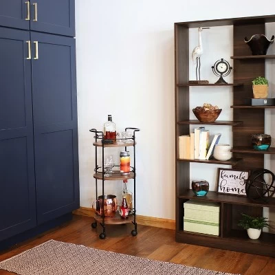 Sunnydaze Decor Sunnydaze Round Metal 3-Tier Bar Cart - Indoor Furniture With Wheels - Brown - 34.5” H 3 Sunnydaze Decor Sunnydaze Round Metal 3-Tier Bar Cart - Indoor Furniture With Wheels - Brown - 34.5” H