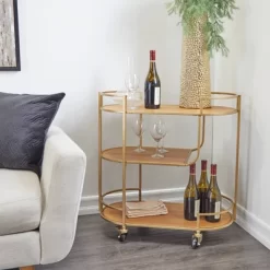 Contemporary Metal And Wood Bar Cart Gold - Olivia & May