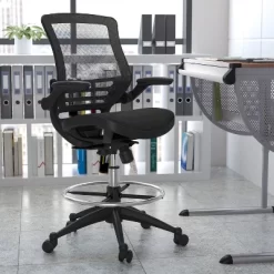 Emma And Oliver Mid-Back Transparent Mesh Drafting Chair With Flip-Up Arms