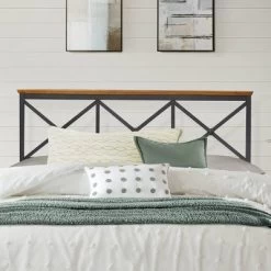 Ashford Metal Headboard Textured Black With Oak Finished Wood - Hillsdale Furniture