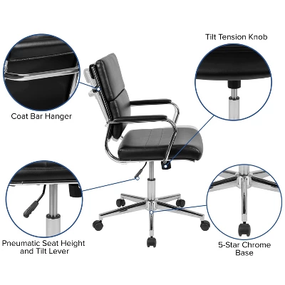 Emma And Oliver Mid-Back LeatherSoft Contemporary Panel Executive Swivel Office Chair 6 Emma And Oliver Mid-Back LeatherSoft Contemporary Panel Executive Swivel Office Chair - Image 4