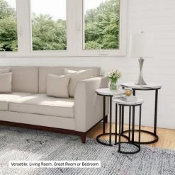 Hastings Home Round End Tables With Faux Marble Top And Black Metal Base Nesting Tables, White, Set Of 3 -Furniture Specialty Store GUEST 300c4c53 e3e3 4b08 b302 131b360fcdde