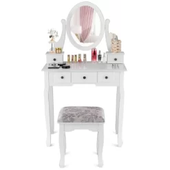 Costway Makeup Desk Vanity Dressing Table Oval Stool 5 Storage Drawers -Furniture Specialty Store GUEST 30113868 d116 489d 969b 934a93030f50