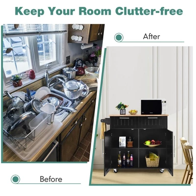 Costway Rolling Kitchen Cart Island Heavy Duty Storage Trolley Cabinet Utility Black 8 Costway Rolling Kitchen Cart Island Heavy Duty Storage Trolley Cabinet Utility Black - Image 6