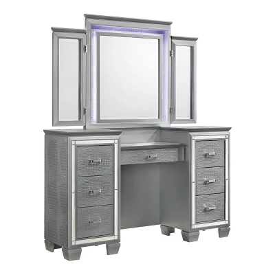 2pc Mallery Vanity Set With Stool Silver - HOMES: Inside + Out 4 2pc Mallery Vanity Set With Stool Silver - HOMES: Inside + Out - Image 2