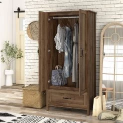 Nurembo 1 Drawer Wardrobe Closet Distressed Walnut - HOMES: Inside + Out -Furniture Specialty Store GUEST 325f4d6f bb7b 4dd4 be44 e536f4355469