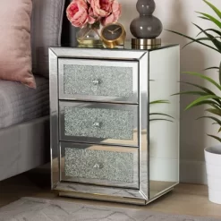 Talan 3 Drawers Mirrored Nightstand - Baxton Studio -Furniture Specialty Store GUEST 32b15d6a 7ea2 4069 a5b6 c25066aaa1e1
