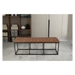 52.25" Draper Large Decorative Bench With Button Tufting Light Brown Faux Leather - HomePop -Furniture Specialty Store GUEST 32e07a8e 4f73 4c65 8c3b 1cabba23621f