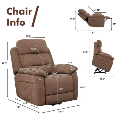 Costway Power Lift Recliner Chair Sofa For Elderly W/ Side Pocket & Remote Control GreyBrown 5 Costway Power Lift Recliner Chair Sofa For Elderly W/ Side Pocket & Remote Control GreyBrown - Image 3