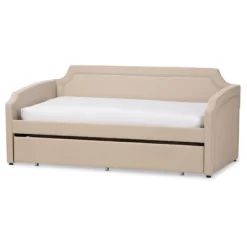 Parkson Modern And Contemporary Linen Fabric Curved Notched Corners Sofa Daybed With Roll - Out Trundle Guest Bed - Twin - Baxton Studio -Furniture Specialty Store GUEST 33a0e235 13f5 435c a708 78b77b2c7d52