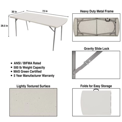 30"x72" Heavy Duty Fold In Half Table Speckled Gray - Hampden Furnishings 9 30"x72" Heavy Duty Fold In Half Table Speckled Gray - Hampden Furnishings - Image 7