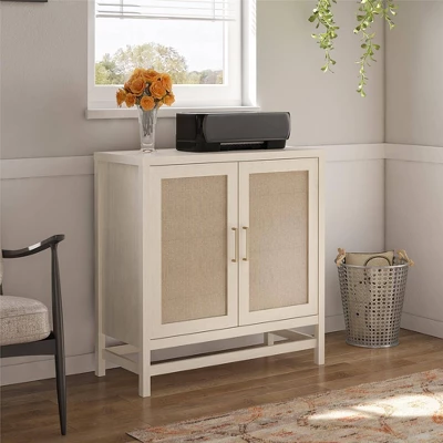 Latta 2 Door Storage Cabinet Ivory Oak/Faux Rattan - Room & Joy 4 Latta 2 Door Storage Cabinet Ivory Oak/Faux Rattan - Room & Joy - Image 2