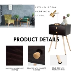 Costway 2 PCS Mid Century Modern 2 Drawers Nightstand Sofa Side Table End Table Espresso -Furniture Specialty Store GUEST 3566e498 4b53 4dbe aa34 932a5d2b90cd